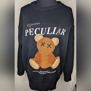 Unbranded Men's Streetwear Black Sweater Duplicate Stitch Teddy Bear Size Medium